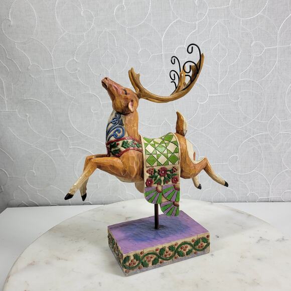 Jim Shore Heartwood Creek Reindeer Dash Away Figurine 10" Green Blanket w/ Box - Picture 3 of 15